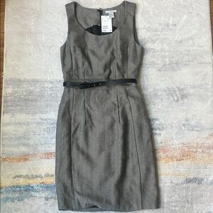 H&M Gray Midi Dress with Black Belt